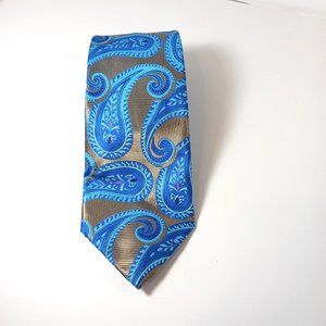 Verse 9 Haute Couture Men's Silk Tie by Maurizio Gold with Lg Blue Paisley 59"